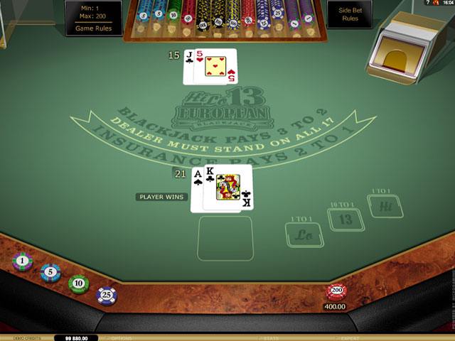 HiLo 13 European Blackjack Gold Microgaming screenshot