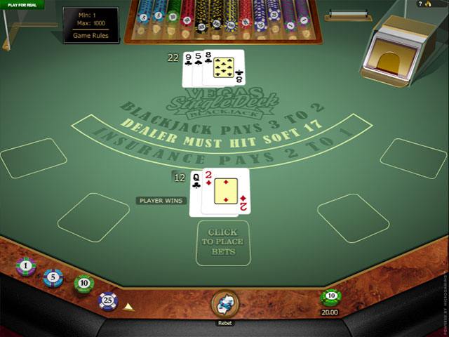 Vegas Single Deck Blackjack Gold Microgaming screenshot